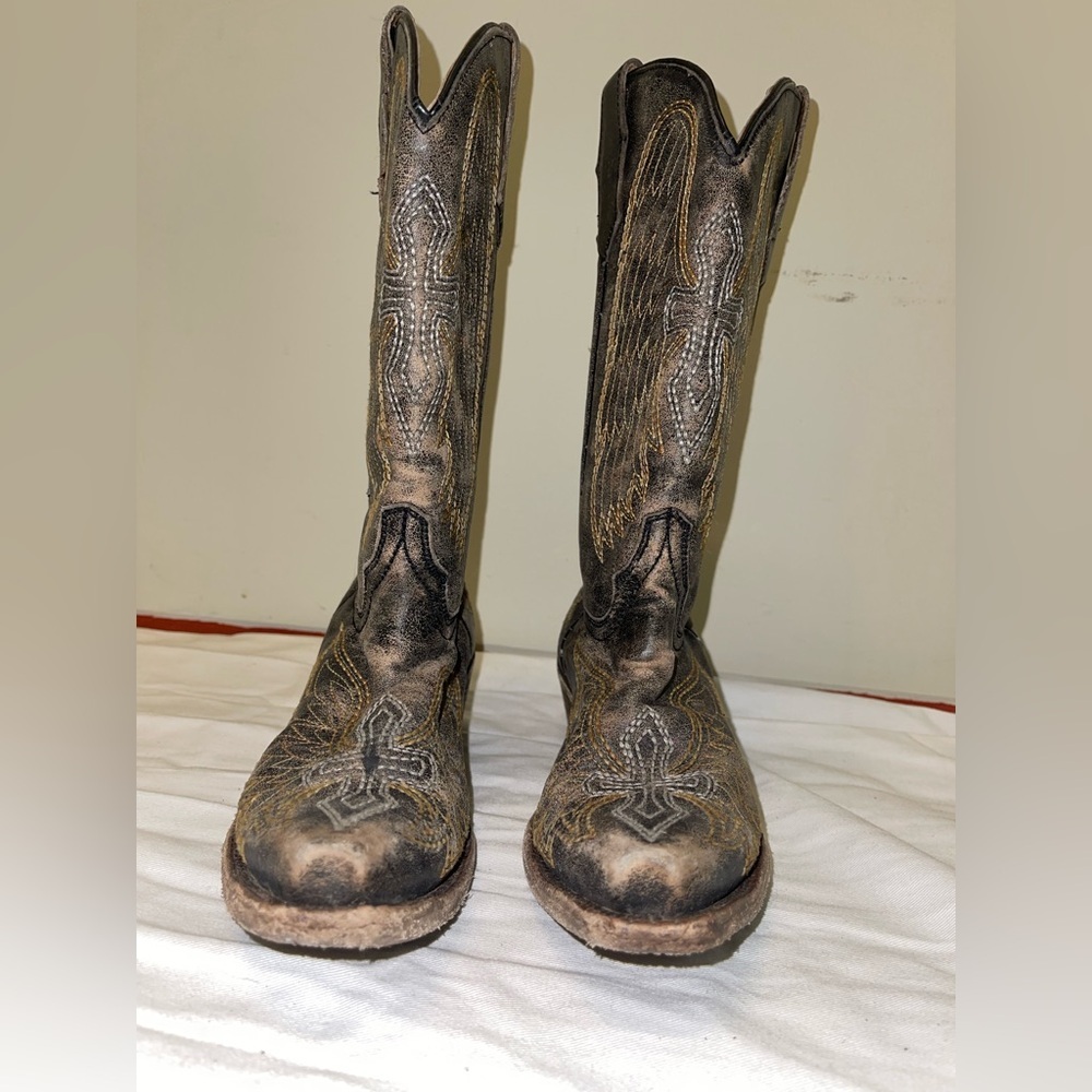 Corral Teens Cowboy Boots Size 3 Brown Leather  Stitched
